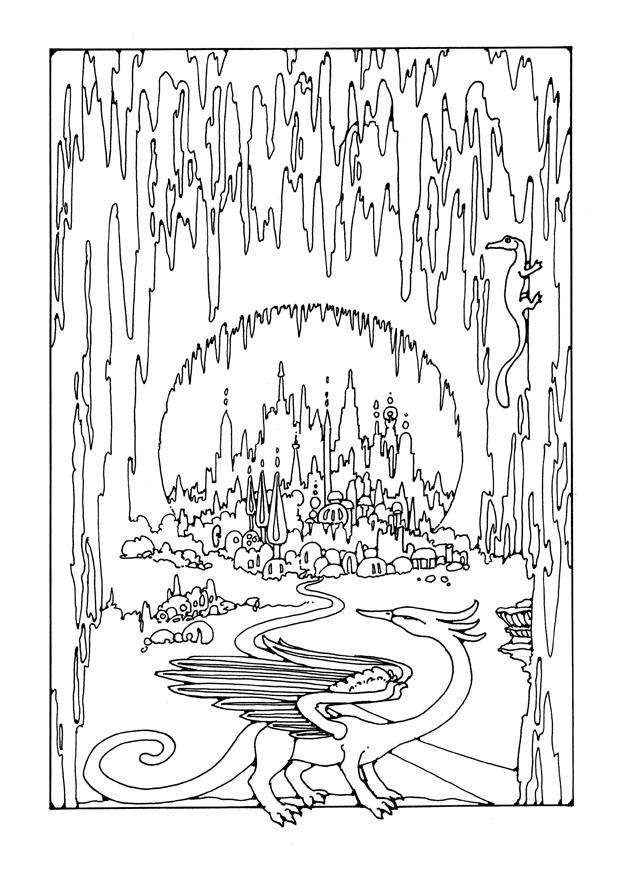 Disegno da colorare cittA  in una grotta